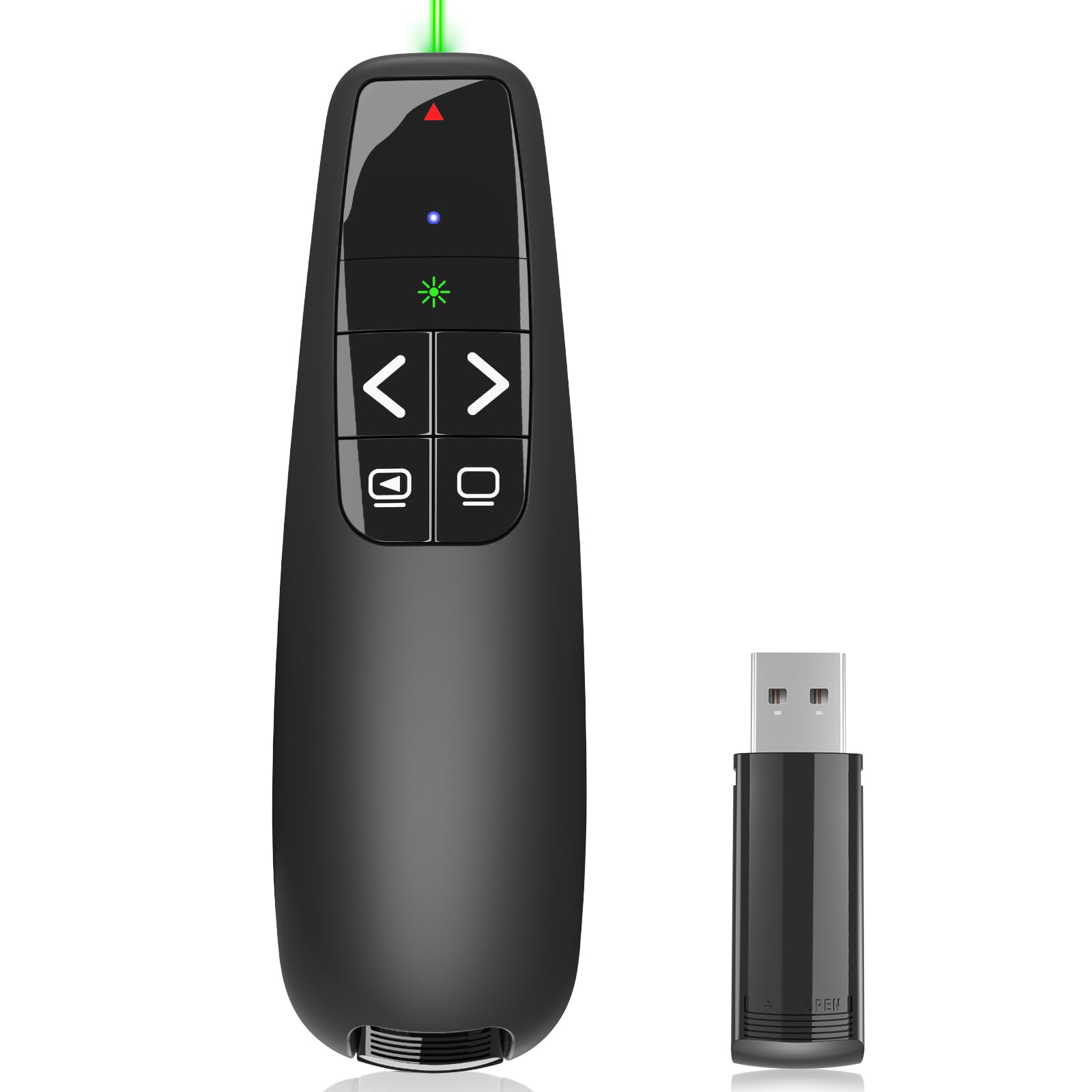 Presentation Clicker for PowerPoint, Wireless Presenter Remote Green Laser Pointer Computer Clickers, USB A Project Power Point 