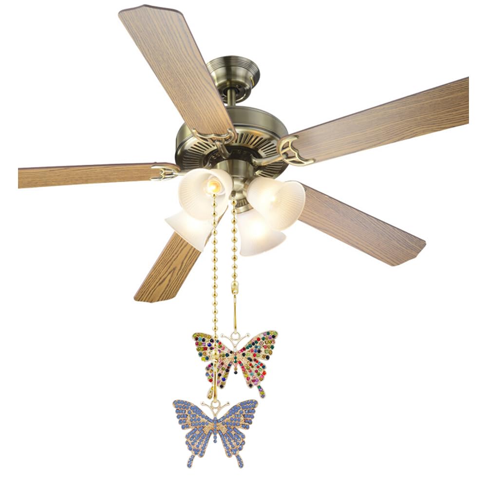 Wayilea Ceiling Fan Extension Chain, Decorative Crystal Rhinestone Butterfly Ornaments Pendant, Light Lamp Chain Pull Extender S