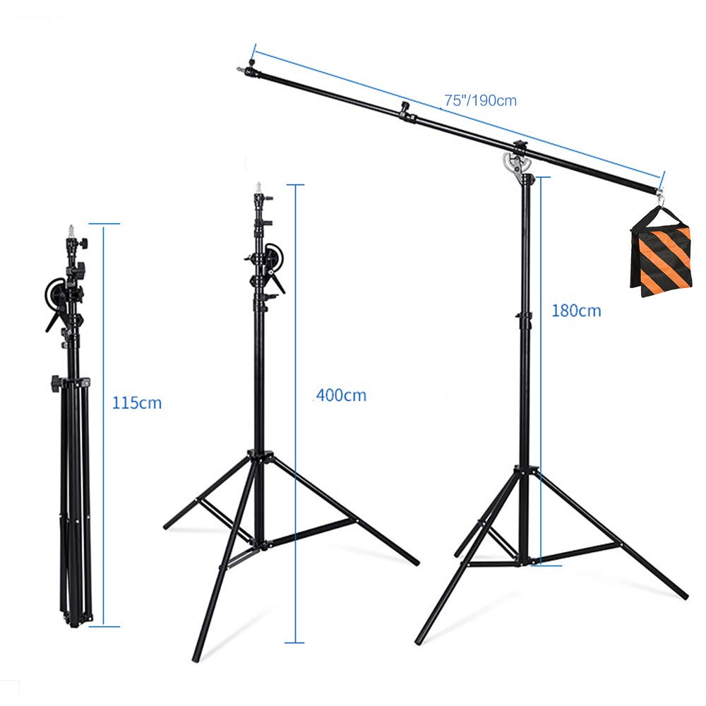 Conxtrue Max 13.2Ft/400Cm Two Way Adjustable Photo Studio Light Stand With 6.2Ft/190Cm Boom Arm And Sandbag, Aluminum Alloy Rota
