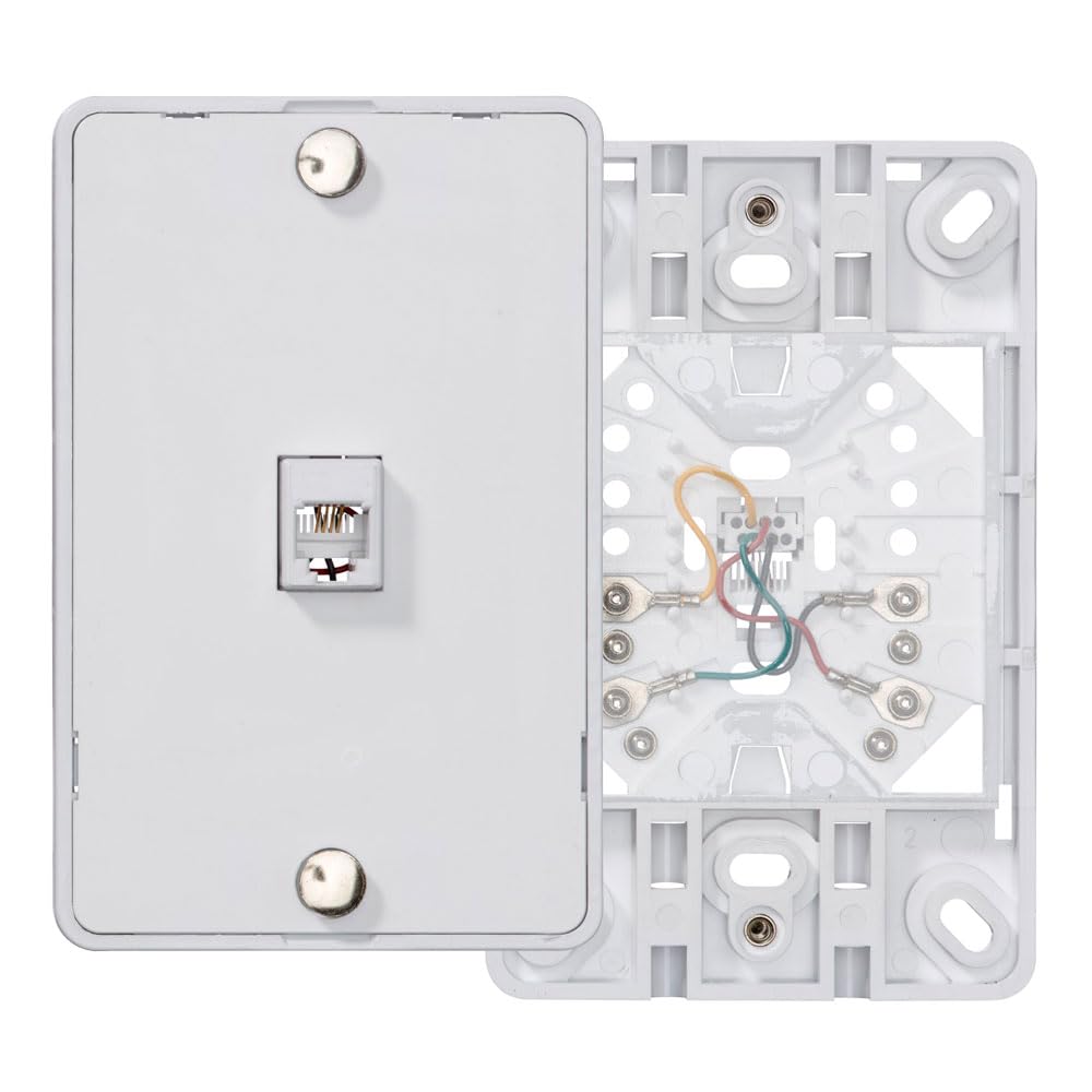 Leviton 40214 W Telephone Wall Jack, 6P4C, Screw Terminal, Light Almond, White