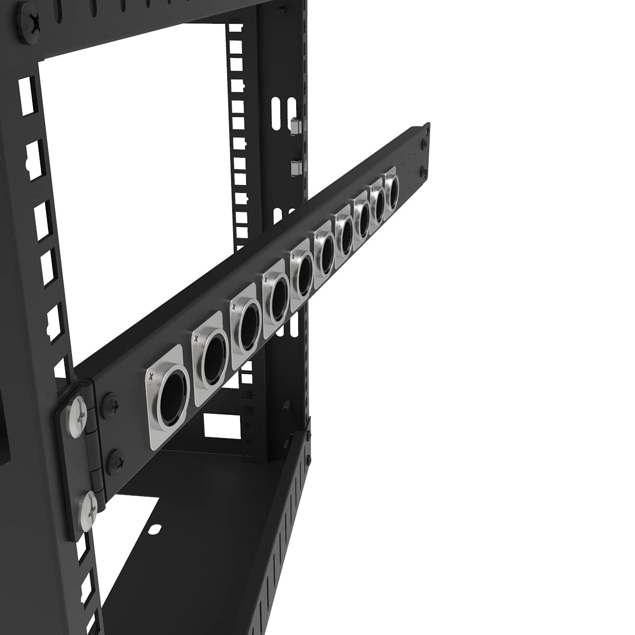 Jingchengmei 12 Port/Way/Hole Hinged Patch Panel   1U 19' Rack Mount D Type Connectors   Audio With Hinged Side (H1U12D, Black)