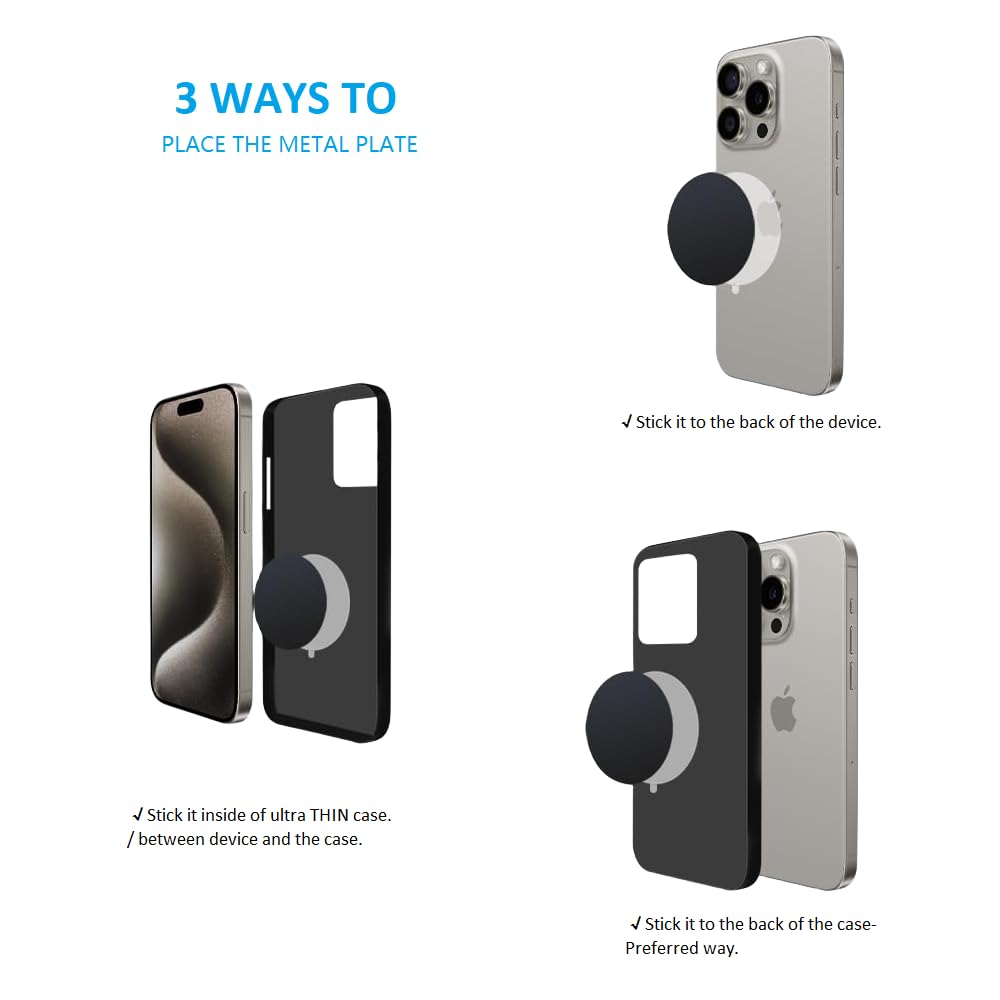 Ozgoe Happy Bell (8 Pack) Mount Metal Plate For Magnetic Car Mount With 3M Adhesive   4X Rectangular 4X Round (Black)