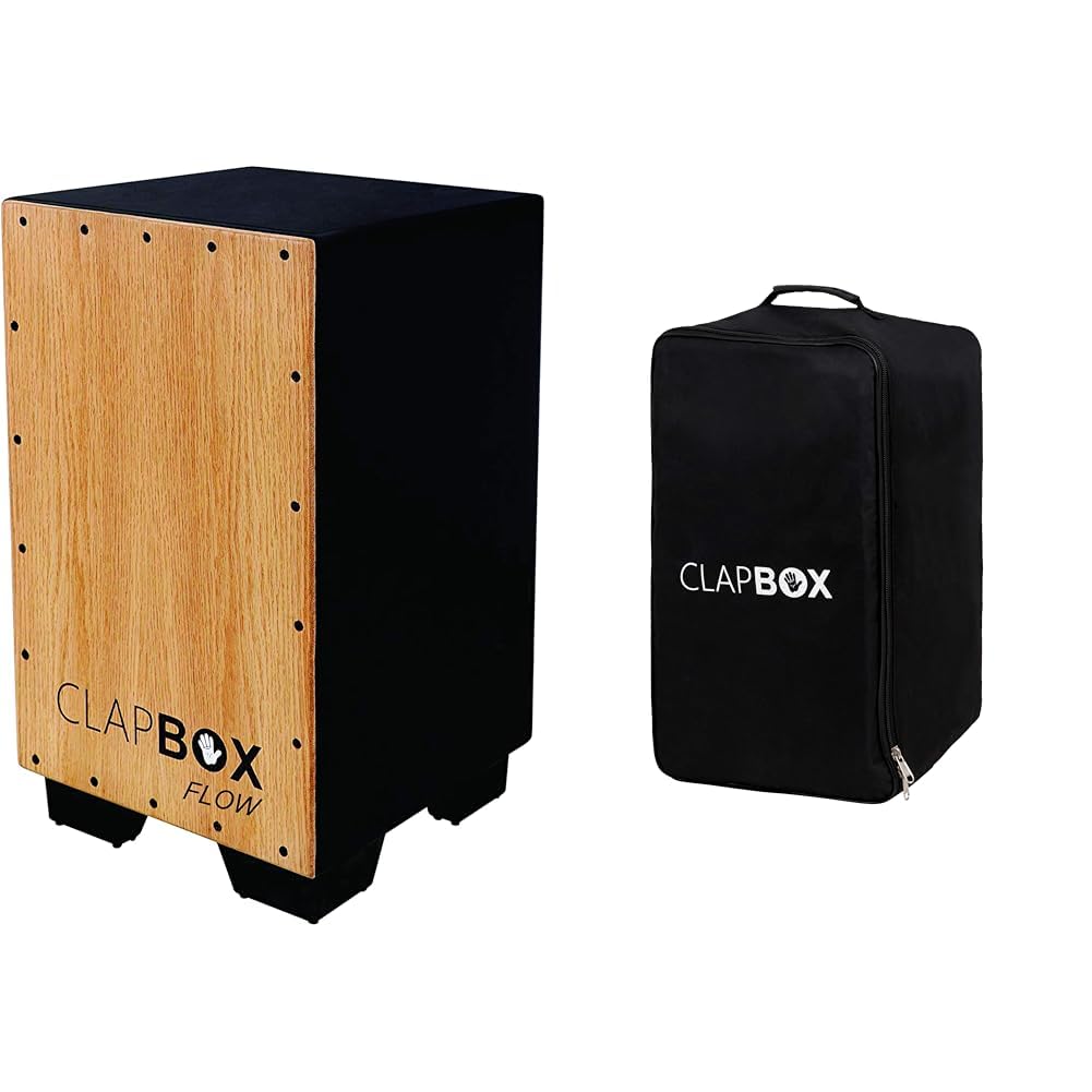 Clapbox Cajon CB02 Flow Black, Oak Wood (H:50 W:30 L:30)  3 Internal Snares & Clapbox Cajon Bag with Carry Handle, Shoulder St