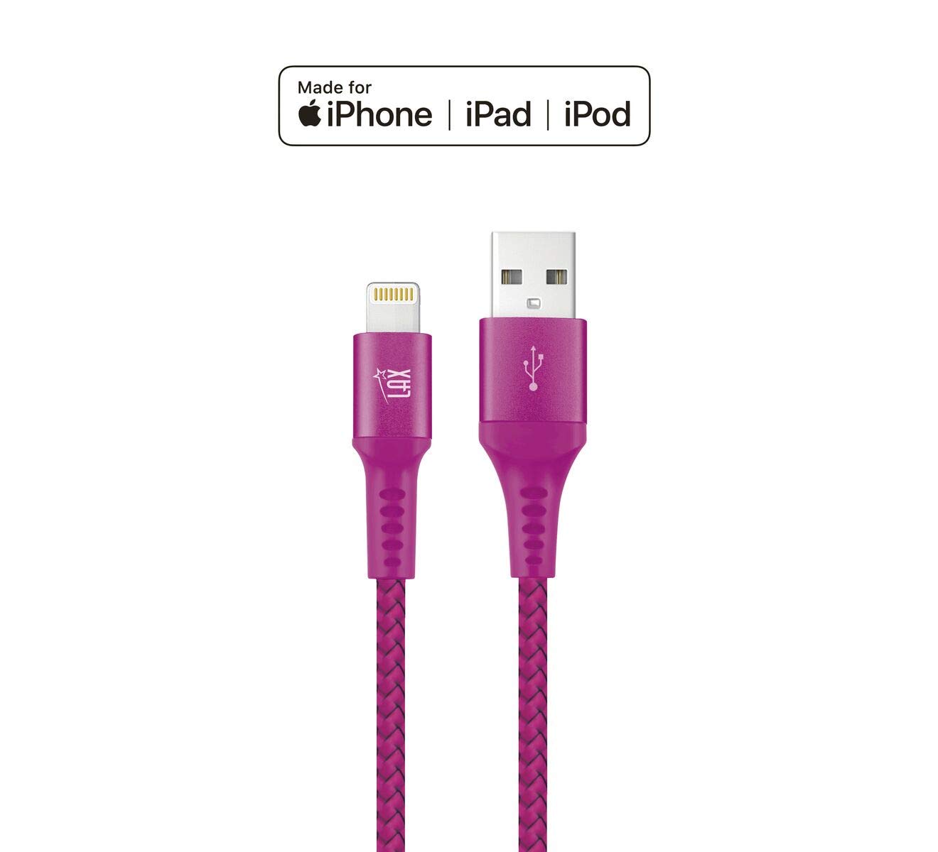 LAX Gadgets MFi Certified Fast Charging Braided Nylon iPhone Lightning Cable 4ft Magenta