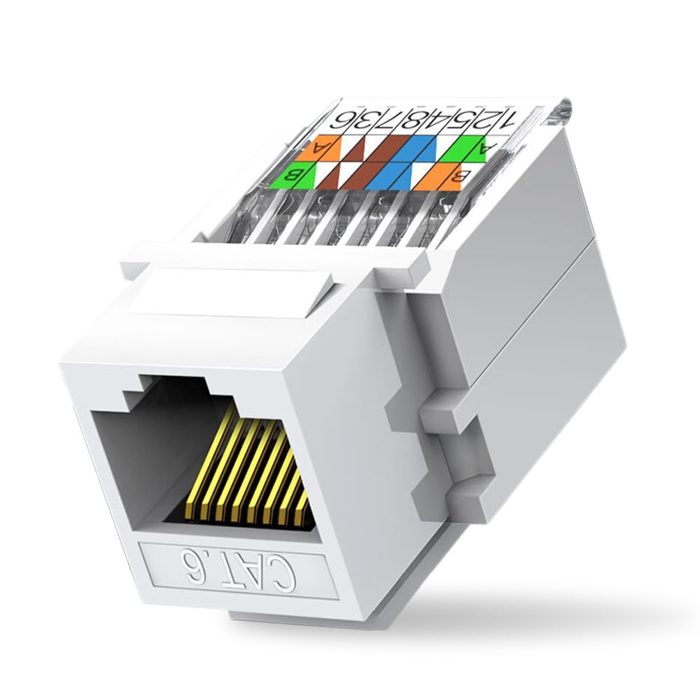 Zoerax 50 Pack Cat6 Tool Less Rj45 Keystone Jack, No Punch Down Tool Required Module Coupler, White