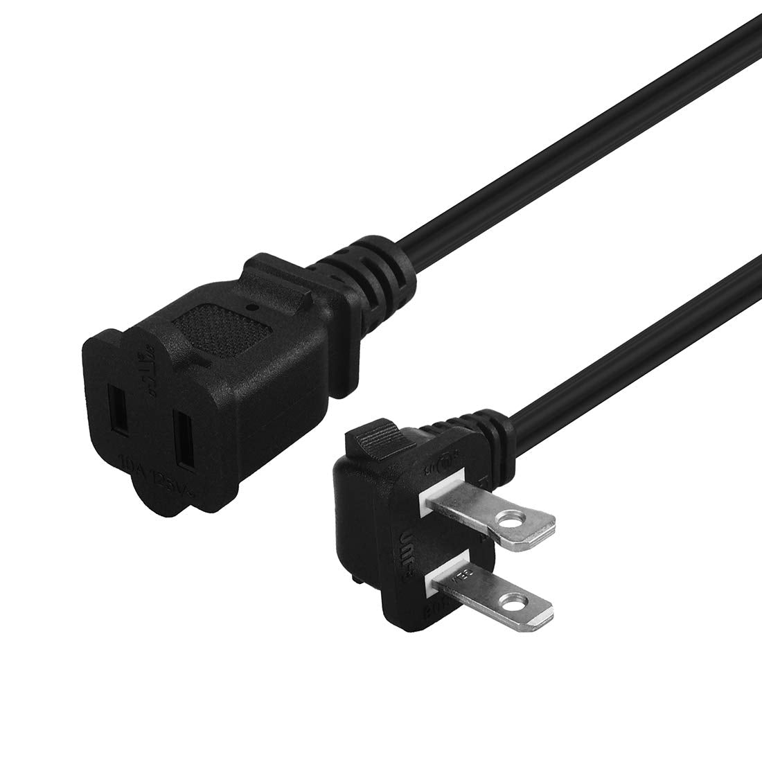 10Ft(3M) 6Ft(1.8M) Right Angled Polarized Us 2 Prong Male Female Extension Cord,Spt 2 16Awg Extension Cord 10A/125V