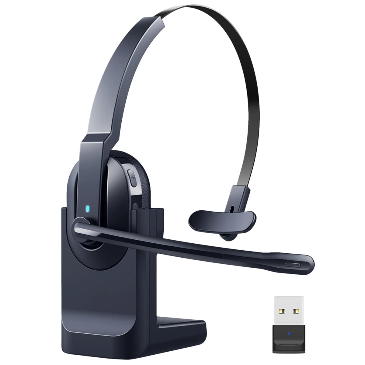 Huakua Bluetooth Headset With Microphone, Ai Noise Cancelling Wireless Headset With Mute Button 50 Hrs Talk Time, On Ear Headpho