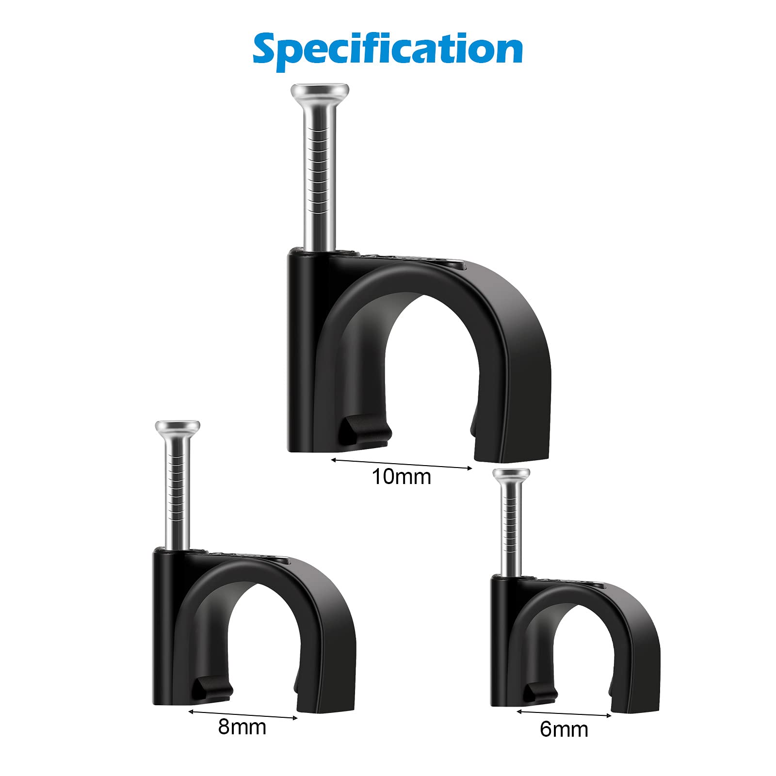 Erkxd Cable Clips Black With Steel Nails 10Mm Wire Clips To Wall, Black Round Cable Nail Clips (Black 0.39In/10Mm)