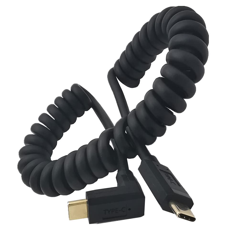 Qaoquda Coiled Usb 3.1 Type C Cable, 90 Degree Angle Usb C Male To Usb C Male Spring Spiral Cable, 3A 10Gbps Fast Charging, Data
