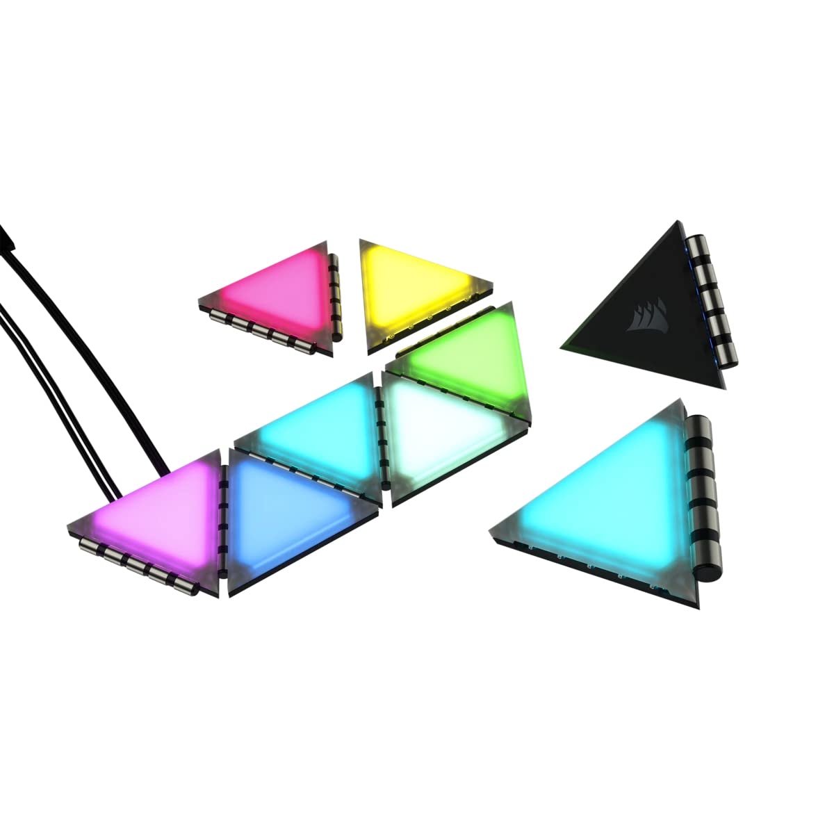 Corsair iCUE LC100 Case Accent Lighting Panels  Mini Triangle  9X Tile Starter Kit (81 RGB LEDs with Light Diffusion, Simple M