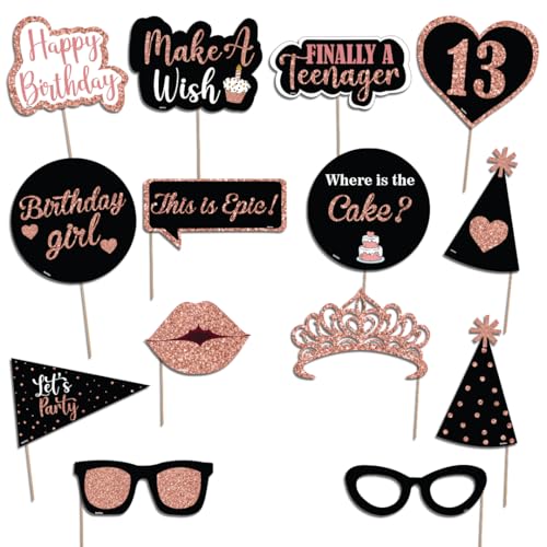 Festiko 14 Pcs Happy 13Th Birthday Photobooth Props For Birthday Celebration, Make A Wish, Finally Teenager, Party Supplies  Bl