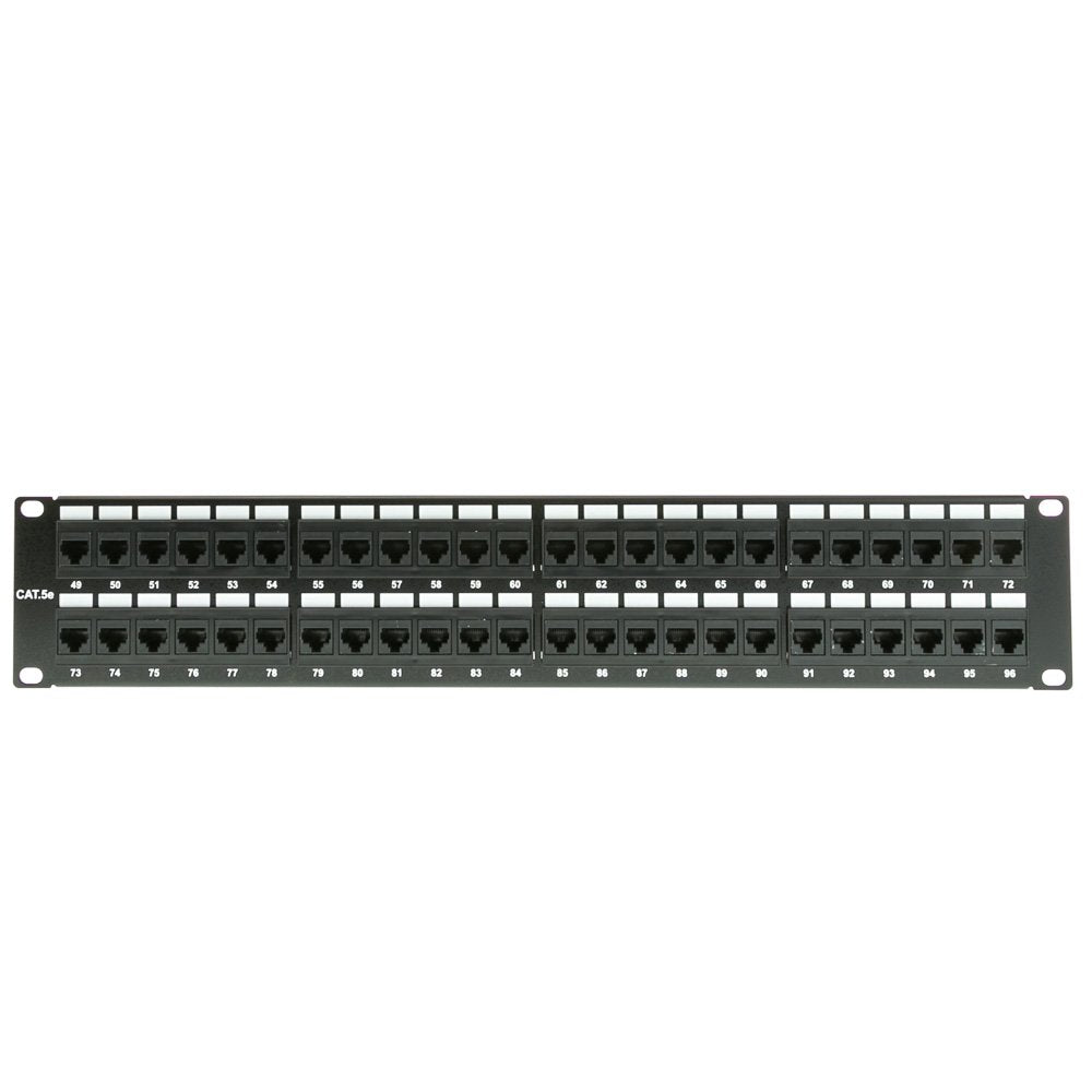 CableWholesale 96 Port Cat5e Patch Panel, 19' Horizontal Rackmount Cat5e Patch Panel, 4U Wall Mount Panel, RJ45 Ethernet 110 Type, 568A/568B Compatible, Black