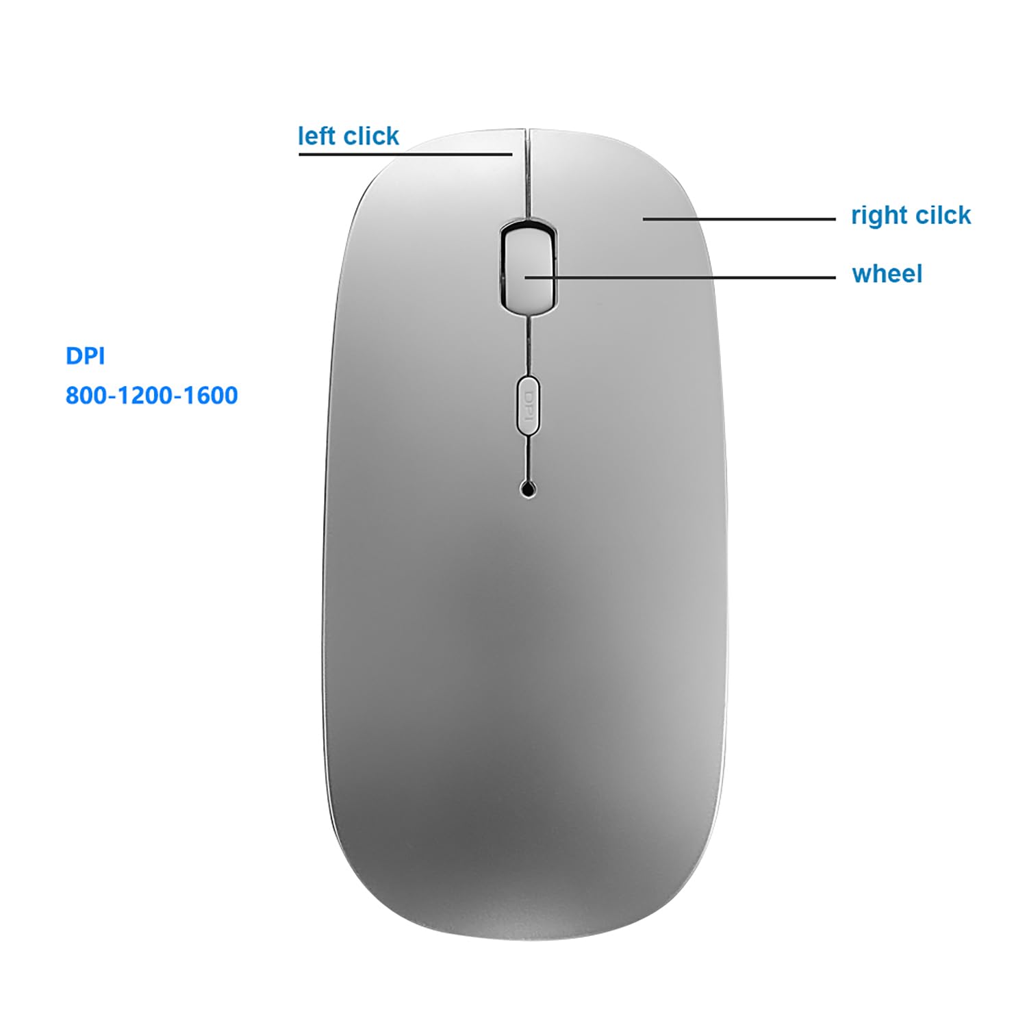 Sungi Bluetooth Mouse For Laptop/Tablet/Iphone/Android Pc,Rechargable Quiet Slim Mice Compatible With Windows/Linux,Silver(Not F