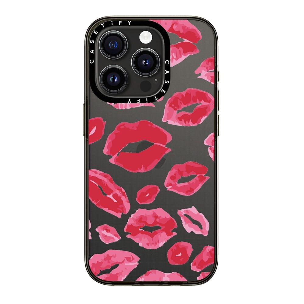 Casetify Compact Iphone 15 Pro Case [2X Military Grade Drop Tested / 4Ft Drop Protection]   Lipstick Kisses   Clear Black