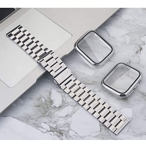 Bekomo 3 Pack Stainless Steel Apple Watch Band With 2 Pack Tempered Glass Screen Protectors, 49Mm, 44Mm, 45Mm, 42Mm, 40Mm, 38Mm,
