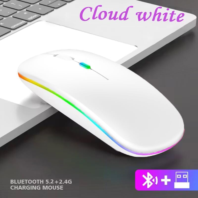 Guiheng Wireless Bluetooth Mouse,Led Dual Mode Rechargeable Silent Slim Laptop Mouse,Portable(Bt5.2+Usb Receiver) Dual Mode Comp