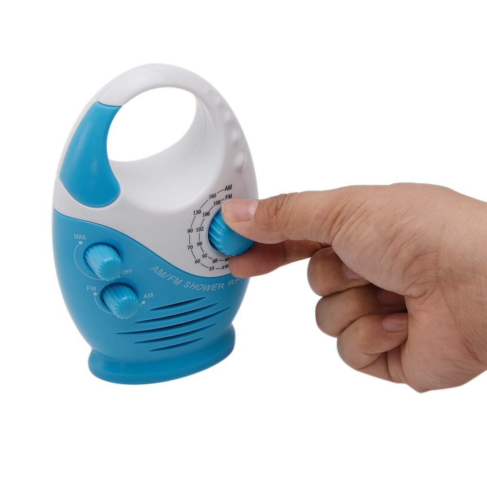Uxely Shower Radio, Bathroom Radio Am Fm, Waterproof Hanging Shower Radio Adjustable Volume Built In Speaker(White Blue)