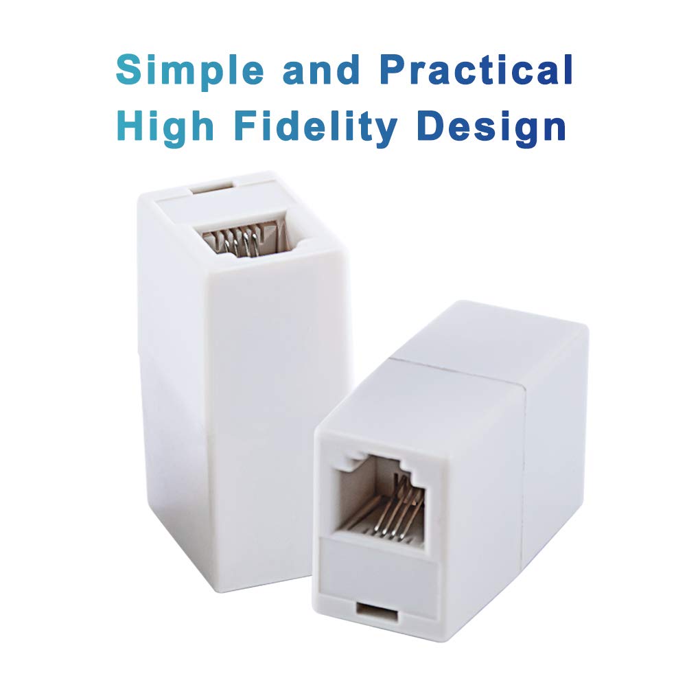 Rj11 Coupler, 2 Pack Telephone Phone Line Connector Coupler Rj11 6P4C Inline Keystone Jack Female To Female Straight Telephone Cable Cord Extension Adapter White