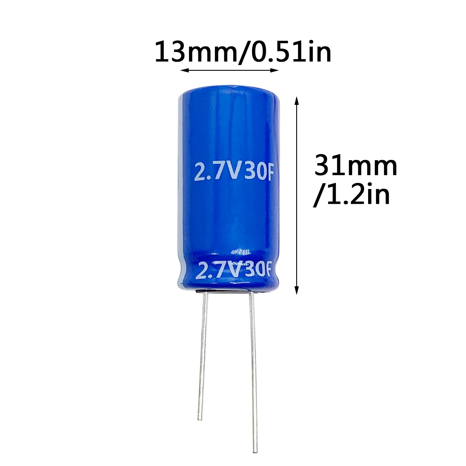 Cermant 5Pcs 13X31X5Mm(0.51X1.22X0.2In) Super Capacitor 2.7V 30F Farad Capacitance Winding Type Energy Storage For On Board Back