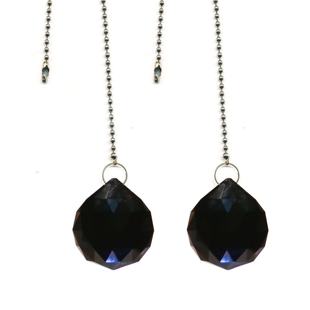Magnificent Crystal 30Mm Black Crystal Ball Prism 2 Pieces Dazzling Crystal Ceiling Fan Pull Chain