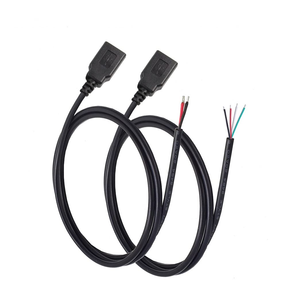 Ksopuert 2Pcs Usb A Female Plug To Bare Wire Open End Cable 6.6Ft 200Cm 5V 2.1A 2 & 4 Cores Power And Data Transmission Pigtail