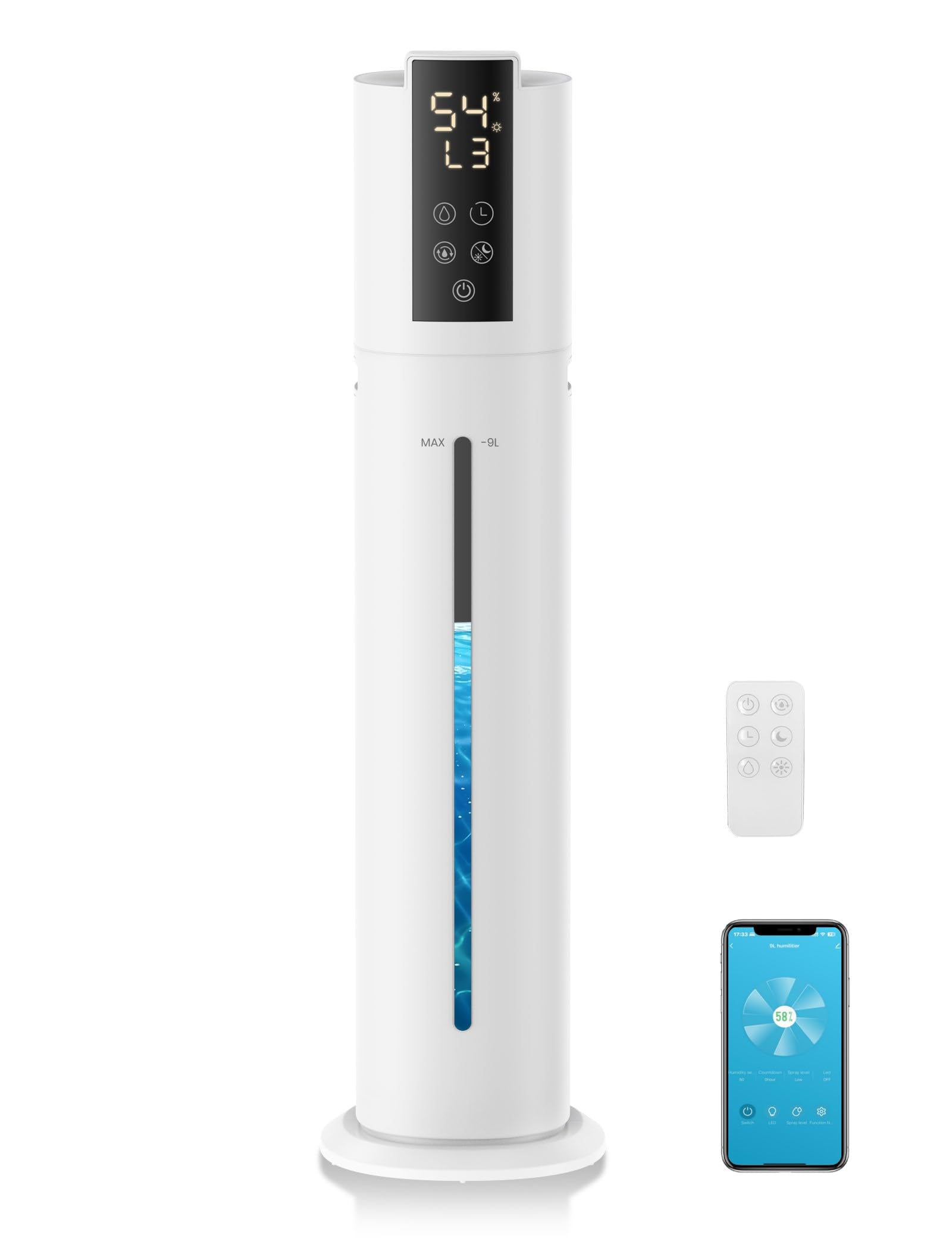 9L/2.38Gal Smart Humidifiers For Large Room,30Db Quiet Whole House Humidifier,Cover Up To 600Ft App/Remote Control,Humidifier Fo