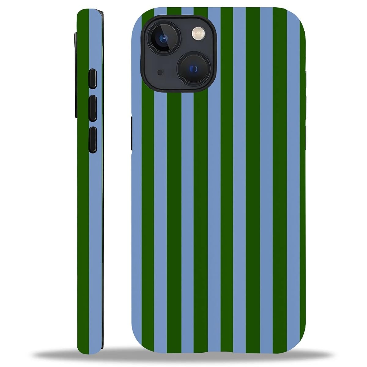 WANKBLC Compatible with iPhone 15 Matte Case, Green and Blue Stripes Geometric Vertical Line Pattern for Girl Full Body Design S
