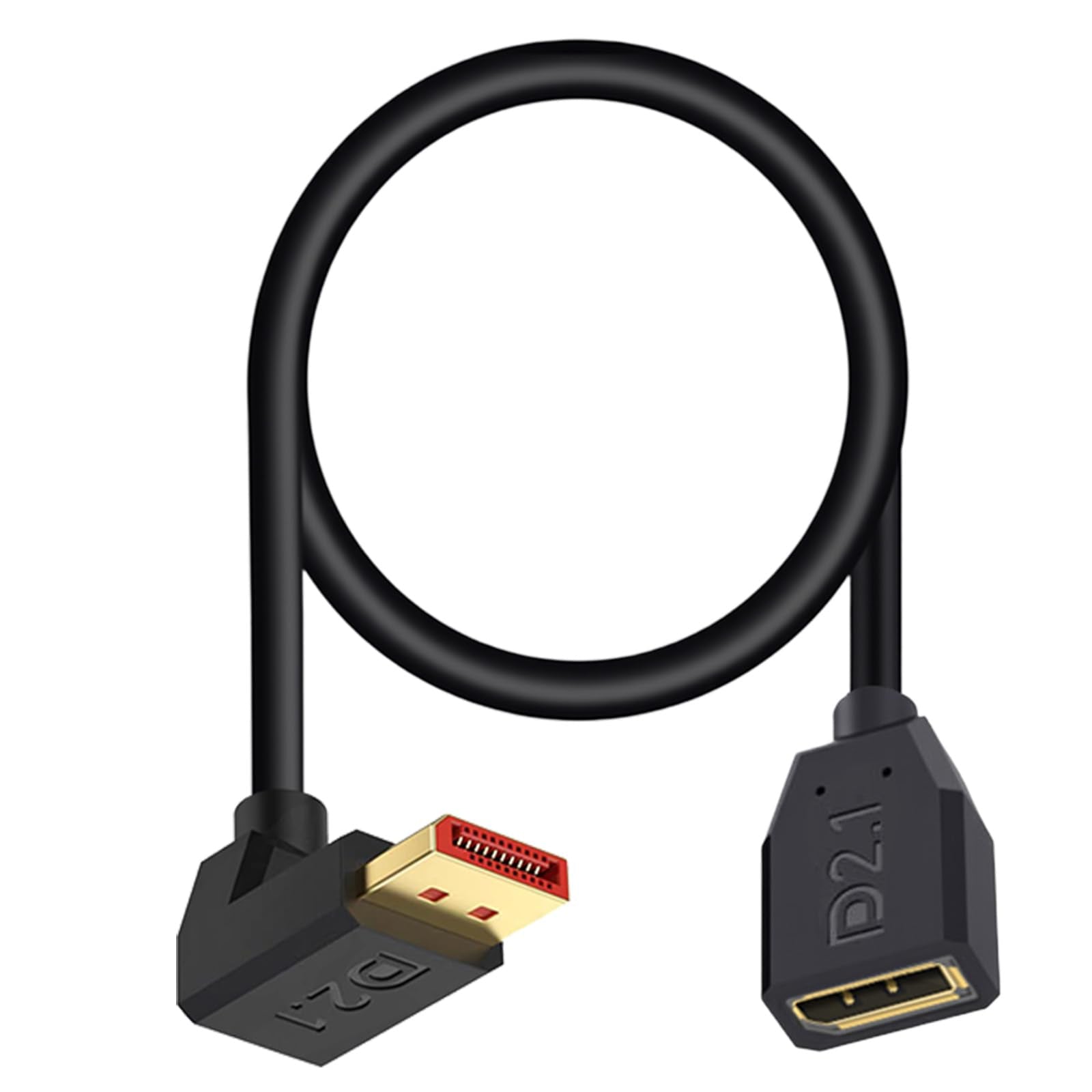 Poyiccot 16K Displayport 2.1 Cable 1.5FT, 90 Degree Down Angle Displayport Extension Cable, 54Gbps DP Support for 16K@30Hz, 8K@1