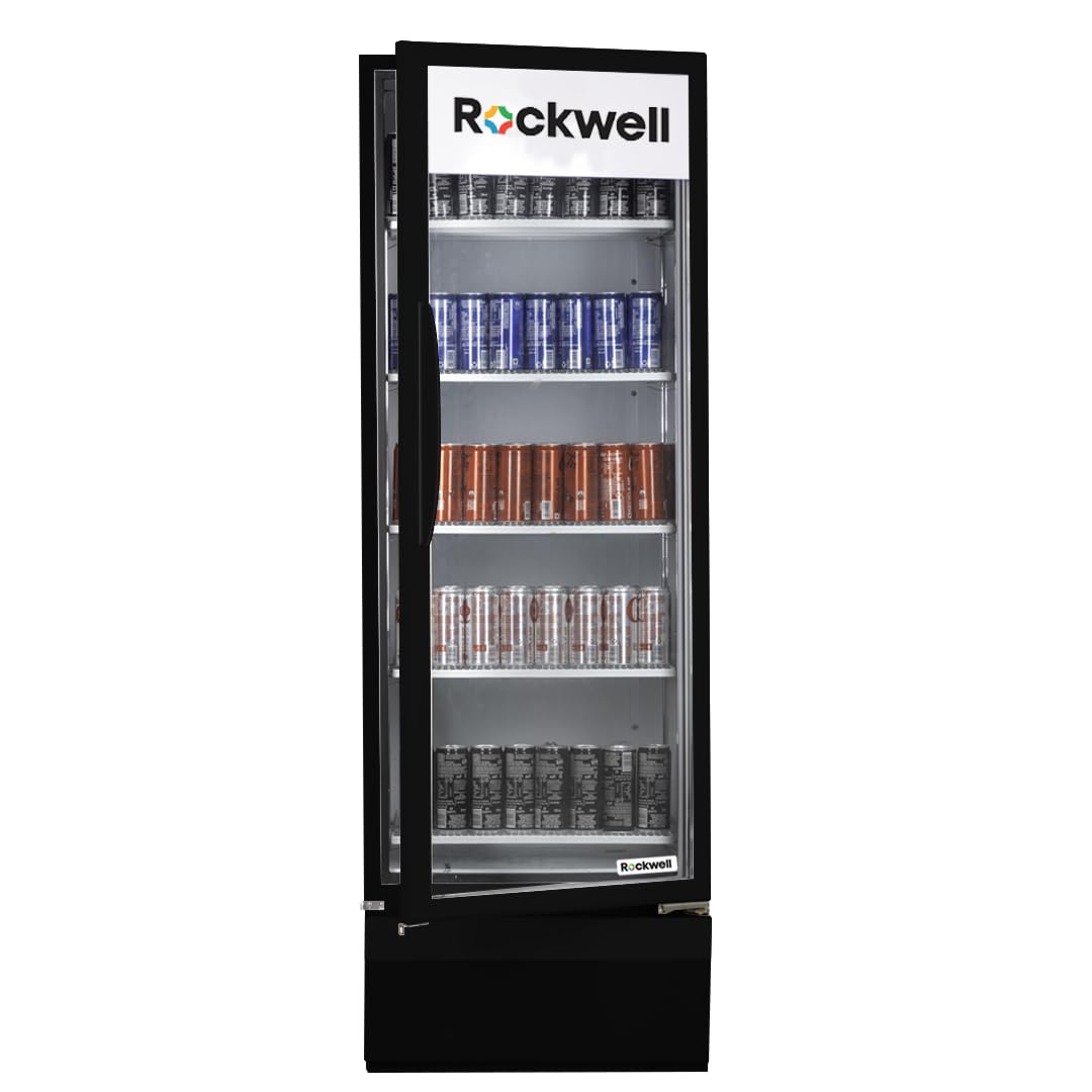 Rockwell Rvc390B Visi Cooler, Single Glass Door, Internal Led, HeavyDuty Cooling, Dynamic Cooling, Black, 4Year Warranty