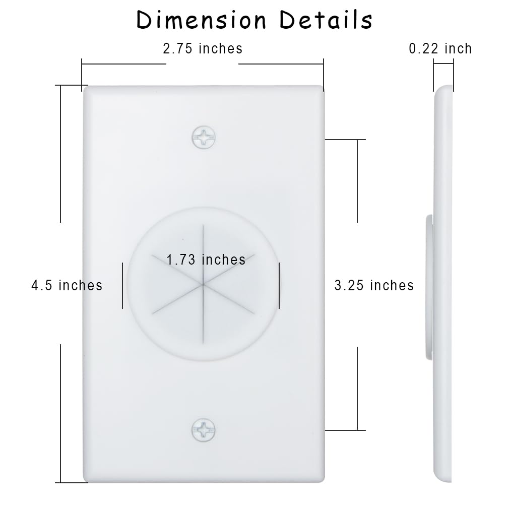 Syunko Cable Wall Plate 5 Pack, 1 Gang White Cable Pass Through Wall Plate With Low Voltage Mounting Bracket, Round Silicone Pas