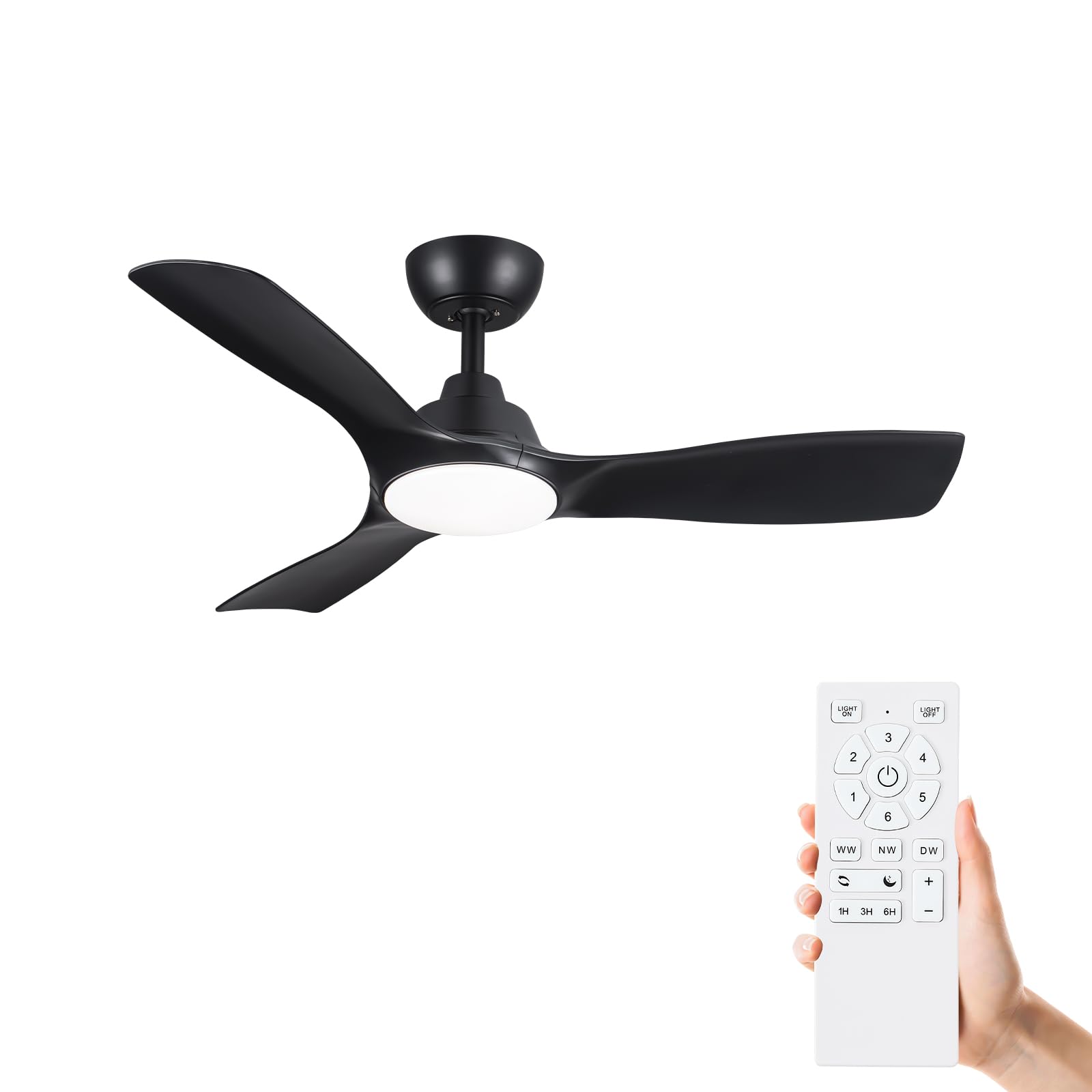 42 Inch Ceiling Fans With Lights And Remote Control,Black Ceiling Fan With 3 Blades,Downrod,6 Speed Reversible Dc Motor,3Cct Dim