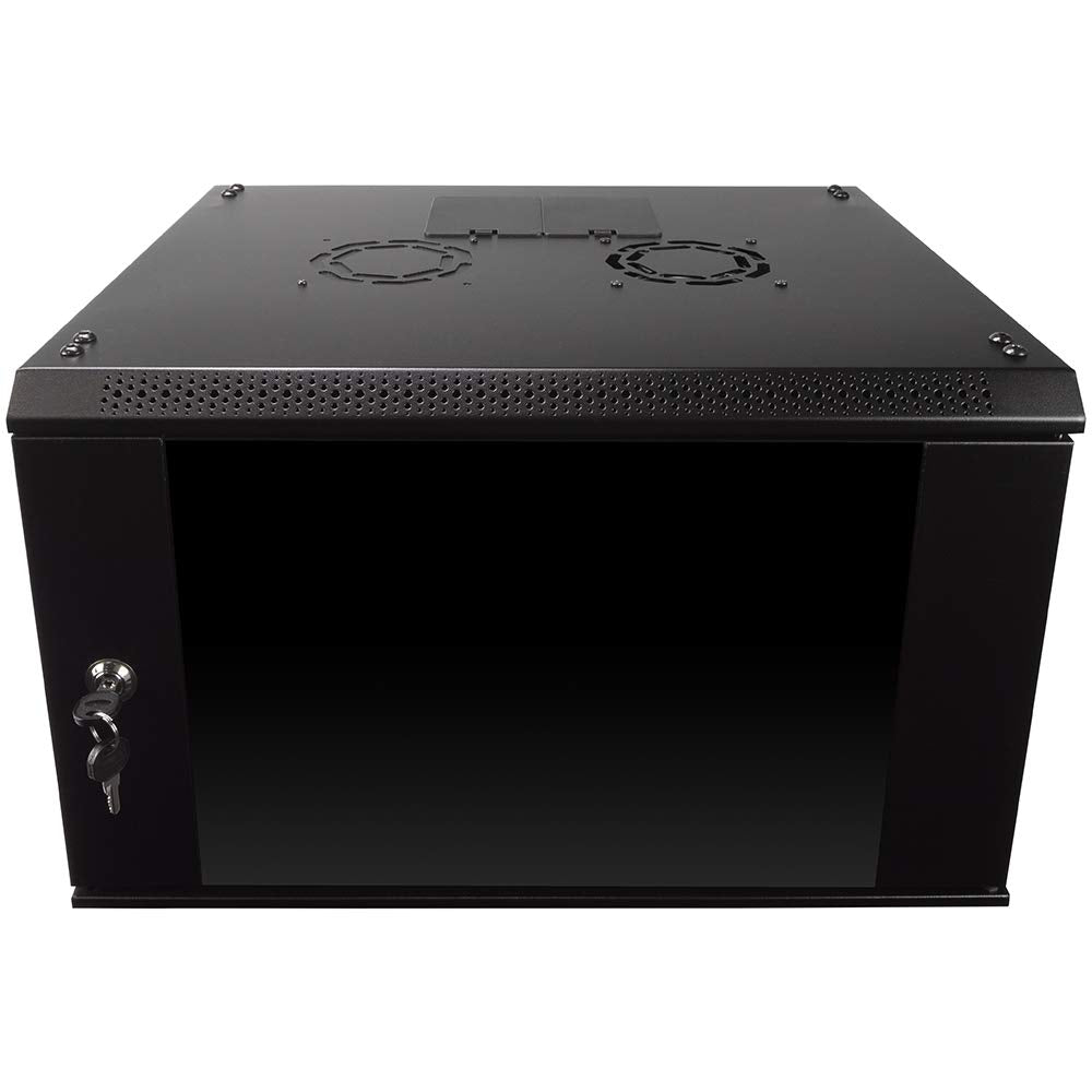 Navepoint 6U Server Rack Enclosure With Glass Door, Cooling Fan, Locks, & Removable Side Panels   6U Wall Mount Network Cabinet 