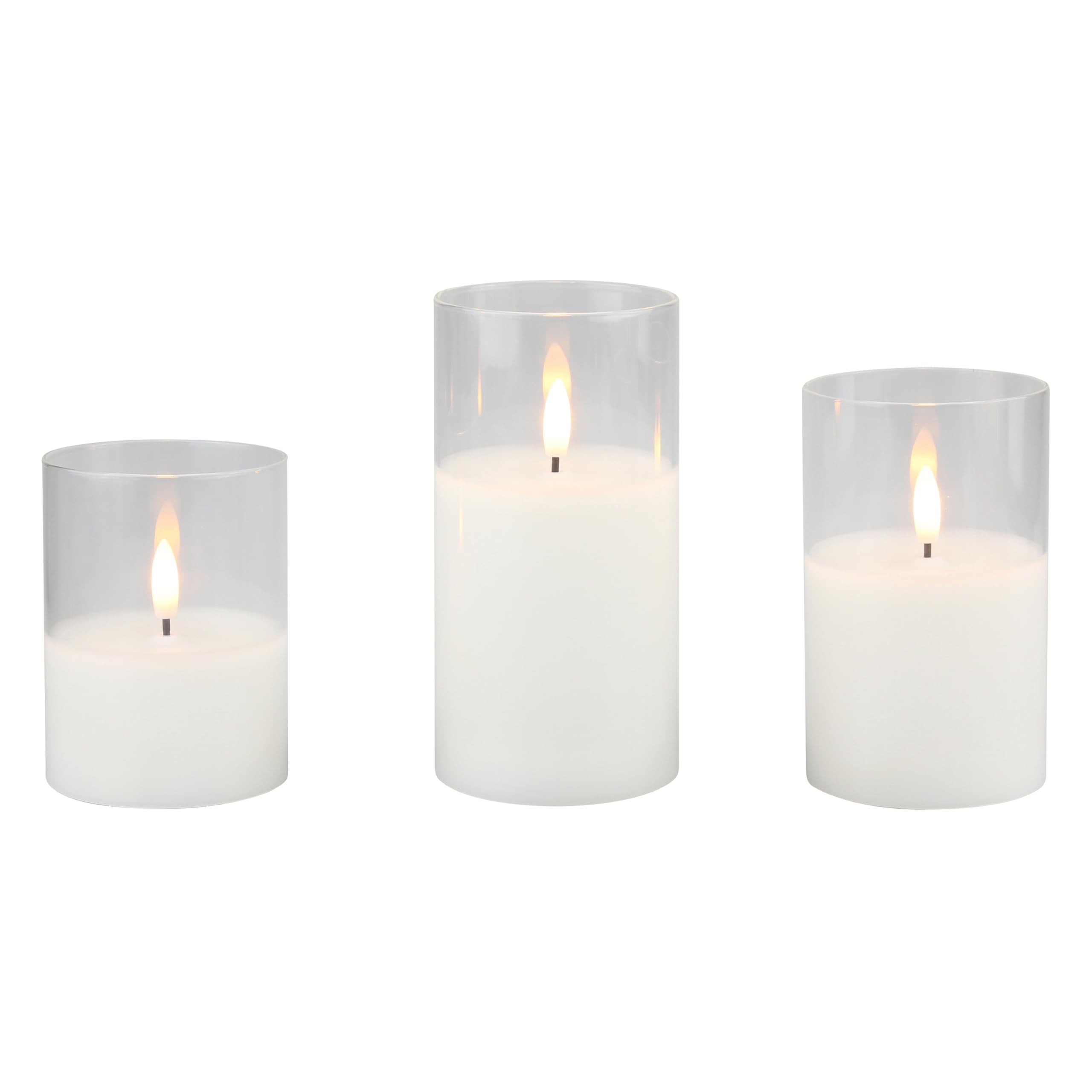 Stonebriar Set of 3 LED Pillar in Clear Glass Hurricane