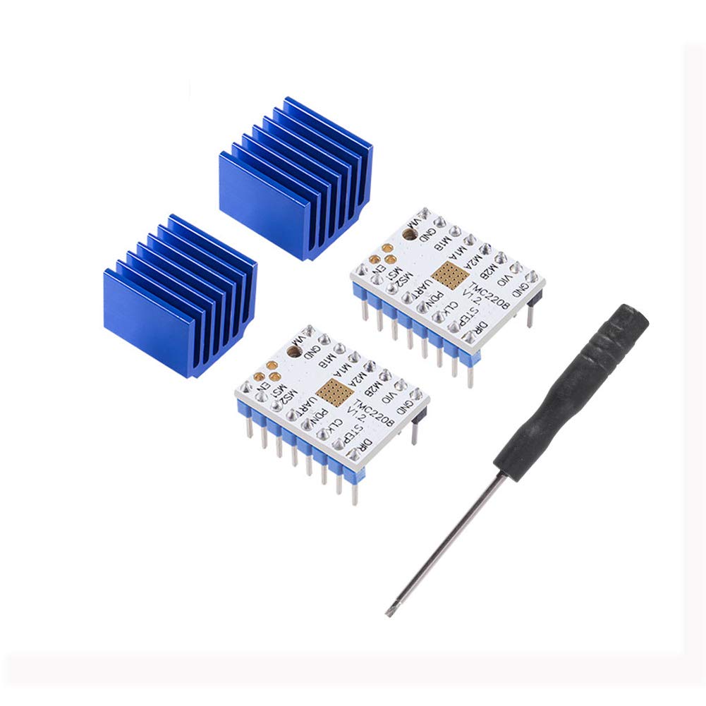 2Pcs Tmc2208 V1.2 3D Printer Stepper Motor Driver, Upgrade Tmc2208 Stepper Driver Module With Heat Sink Screwdriver For 3D Print