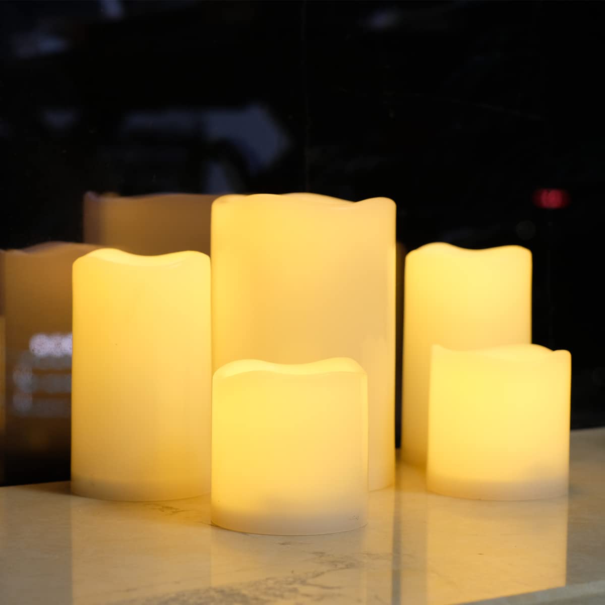 Nonno&Zgf 5 Pack Outdoor Candles, Waterproof Flameless Remote Battery Candles, Warm White Led Resin Rainproof Pillar Battery Ope