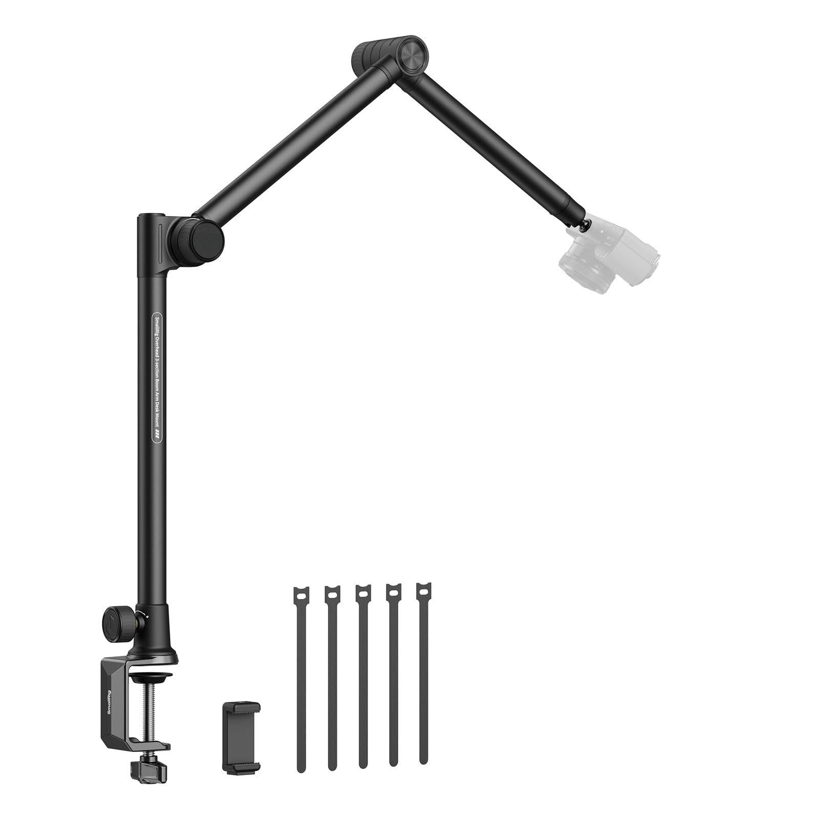 SMALLRIG Overhead 3-Section Desktop Camera Bracket, Damping Boom Arm Desk Mount with 360 Rotatable Ball Head, Tabletop C Clamp, 