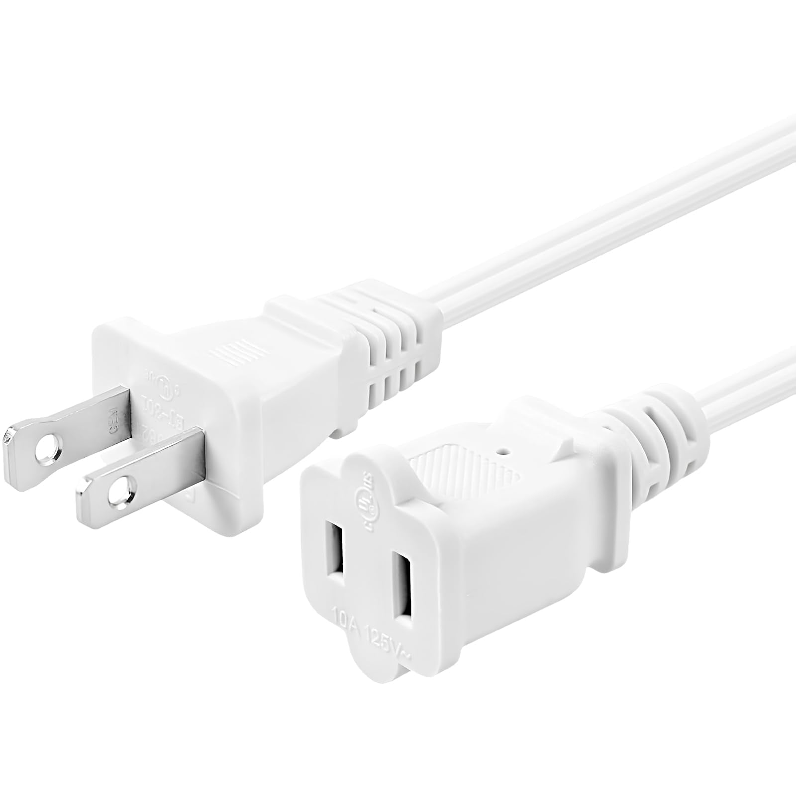2 Prong Extension Cord 3Ft, 2 Prong Male Female Power Cable For Nema 1 15P To Nema 1 15R Cable Polarity,White