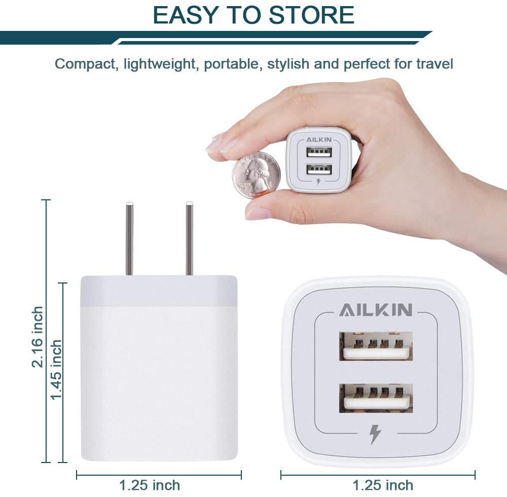 ?5Pcs? Usb Plug, Wall Charger Fast Charging Block, Power Adapter Cube 2 Port Charge Travel Brick Cell Quick Chargers Box Cargado