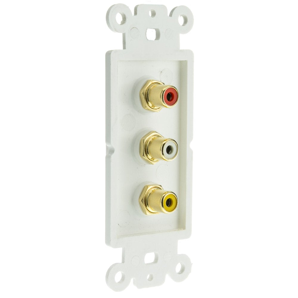 Decora Wall Plate Insert, White, 3 Rca Couplers (Red/White/Yellow), Rca Female