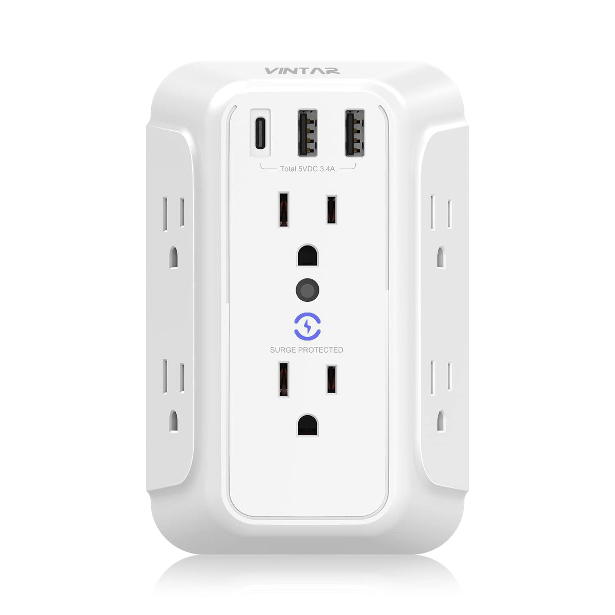 Usb Wall Charger, Surge Protector,6 Outlet Extender With 3 Usb Charging Ports (1 Usb C Outlet,3.4A) 900J Power Strip Multi Plug