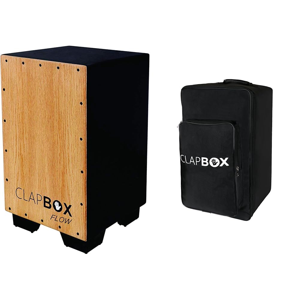 Clapbox Cajon CB02 Flow Black, Oak Wood (H:50 W:30 L:30)  3 Internal Snares & Clapbox Cajon Bag with Carry Handle and Shoulder