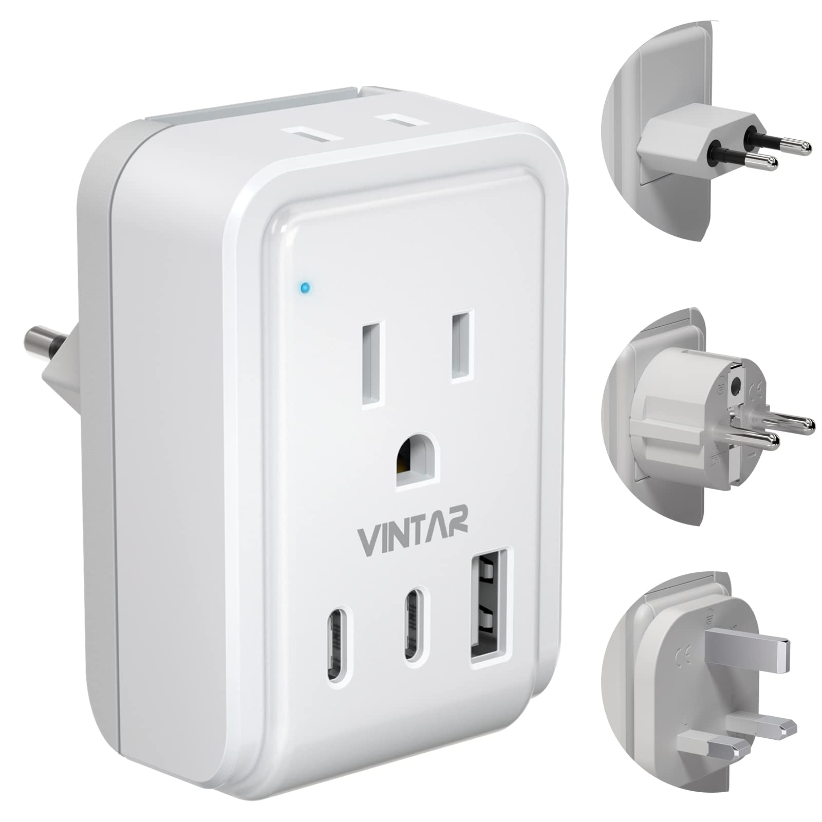 European Travel Plug Adapter Kit, Vintar International Plug Adapter With 3 Usb Ports (2 Usb C,3.4A) 2 American Outlets, Type C,G