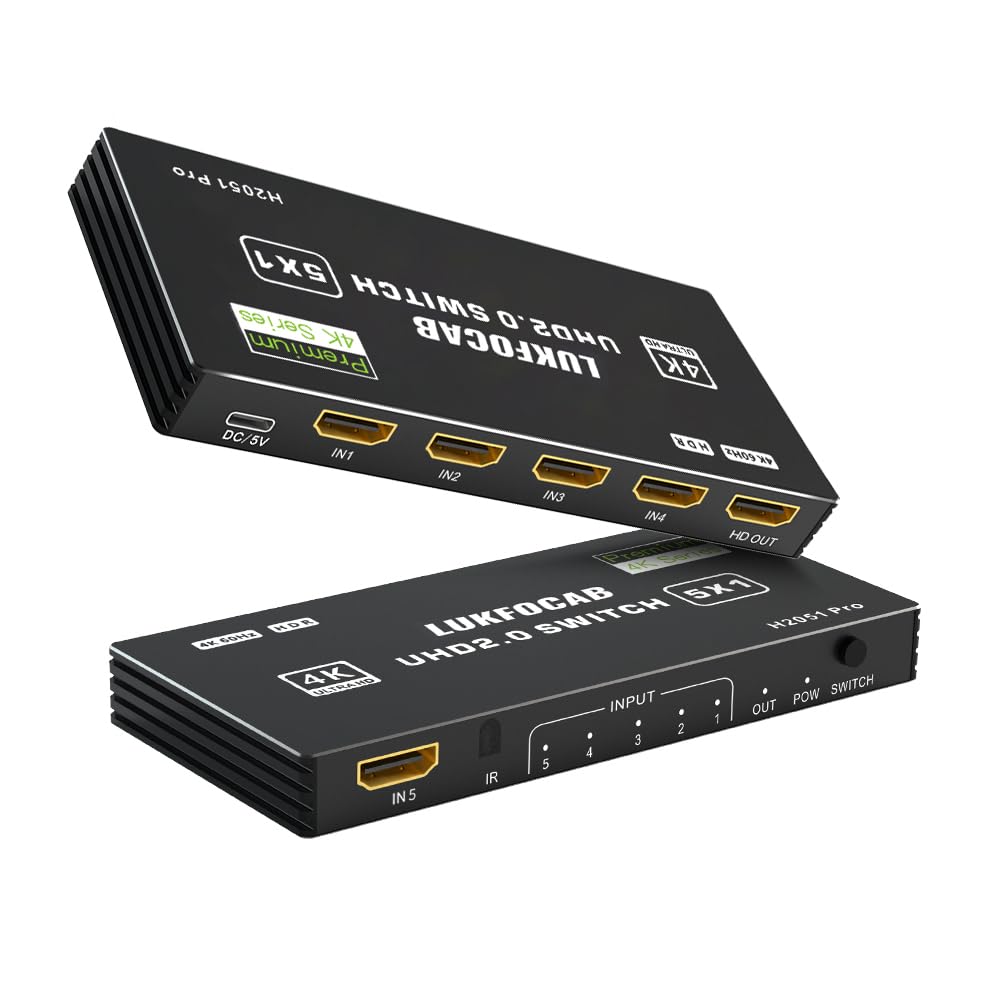 HDMI 2.0 Switch 5 in 1 Out 4K@60Hz, 5 Port HDMI Switch Selector with IR Remote Control, HDMI Switcher 5x1 Supports 3D HDR HDCP2.