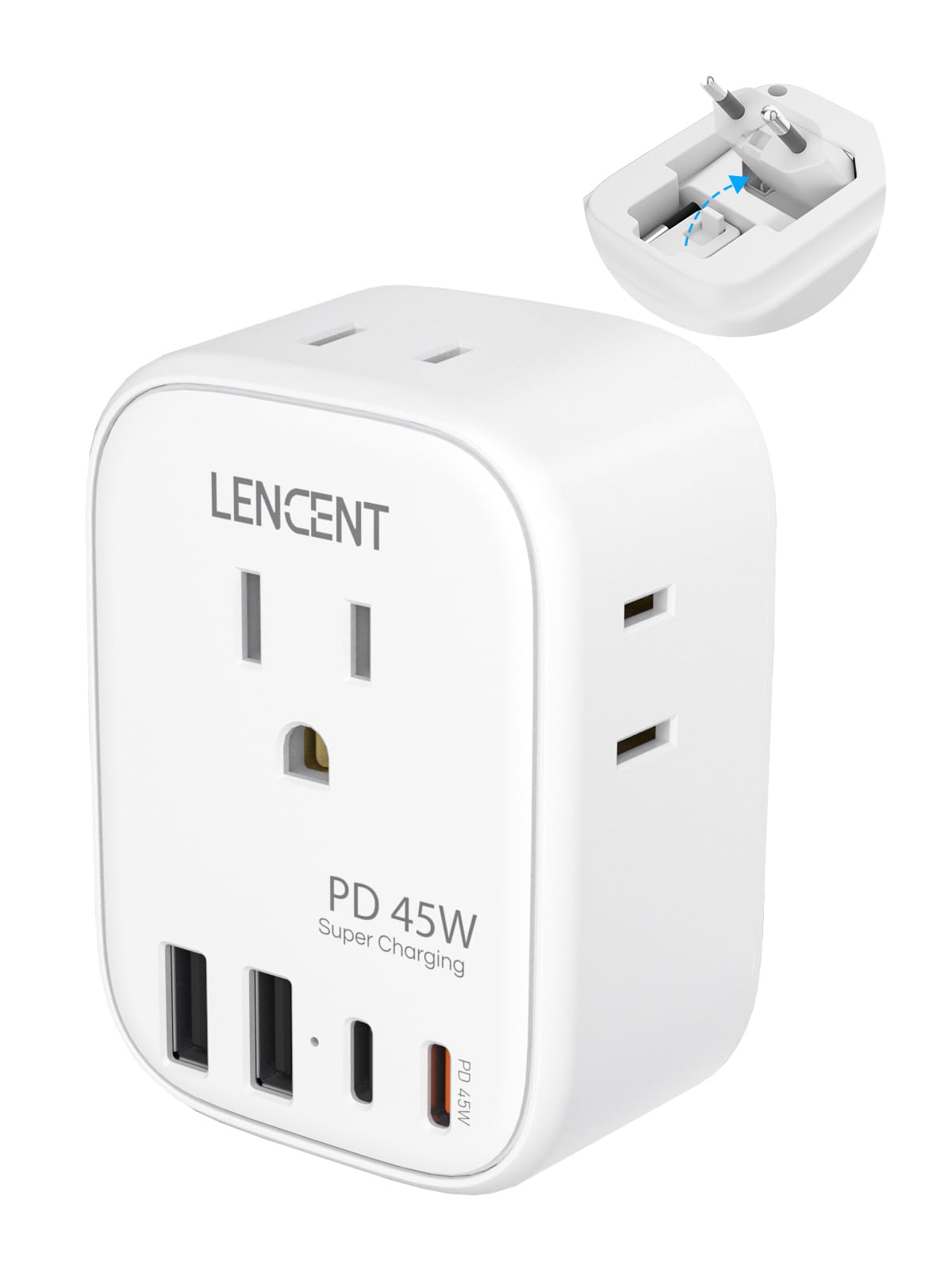 Lencent European Travel Plug Adapter, Pd 45W Type C Foldable Power Plug With 4 Outlet, Usb Fast Charger Adaptor, Travel Essentia