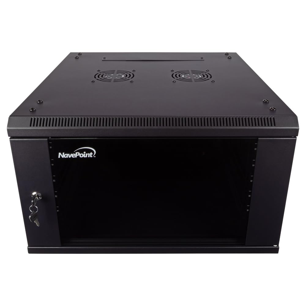 Navepoint 6U Server Cabinet Wall Mount Rack Enclosure Includes 2 Fans, Locking Glass Door, Removable Side Panels   6U Network Ca