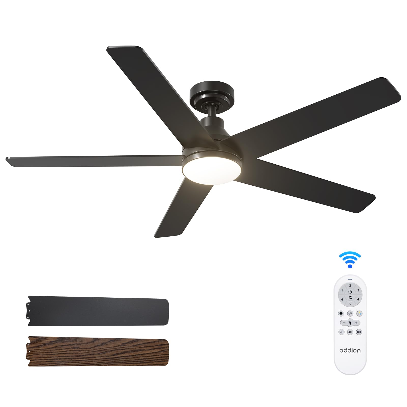 Addlon Ceiling Fans With Lights, 52 Inch Ceiling Fan With Light And Remote Control, Reversible, 3Cct, Dimmable, Noiseless, Black