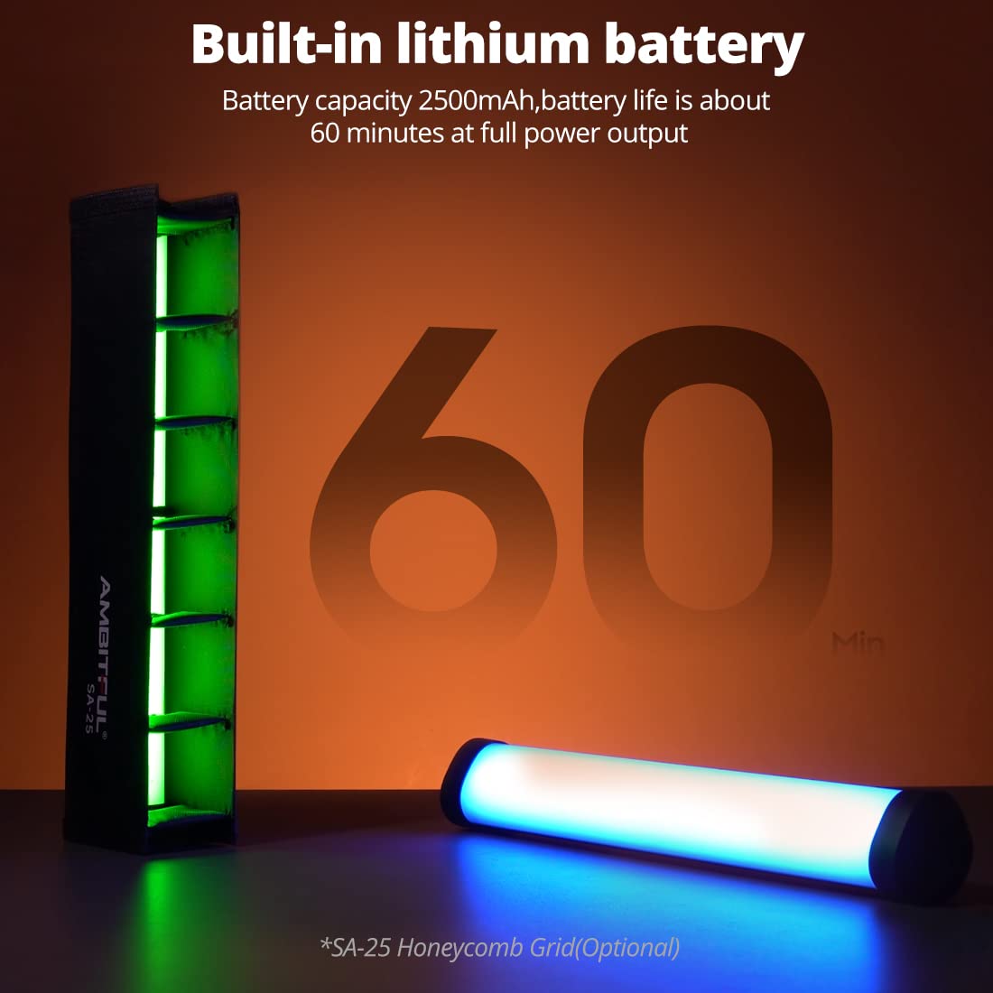 Ambitful A2 Full Color Rgb Tube Light, Cri 95 Tlci 97 Accurate Color,2500K 8500K Adjustable,Rgb Cct Hsi Mode, 29 Fx Light Effect