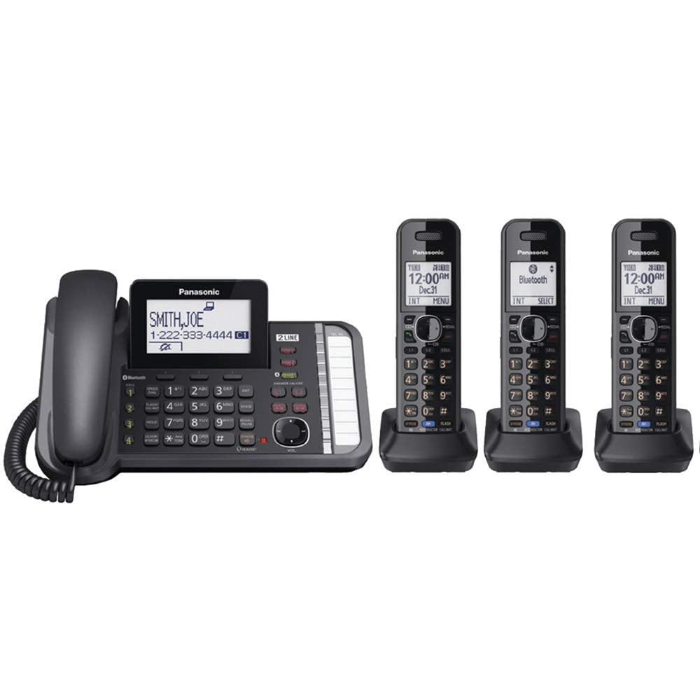 Panasonic KX-TG9582B + 1 KX-TGA950B 2-Line DECT 6.0 System 3-Way Conferencing Talking Caller ID Noise Reduction Corded/Cordless 