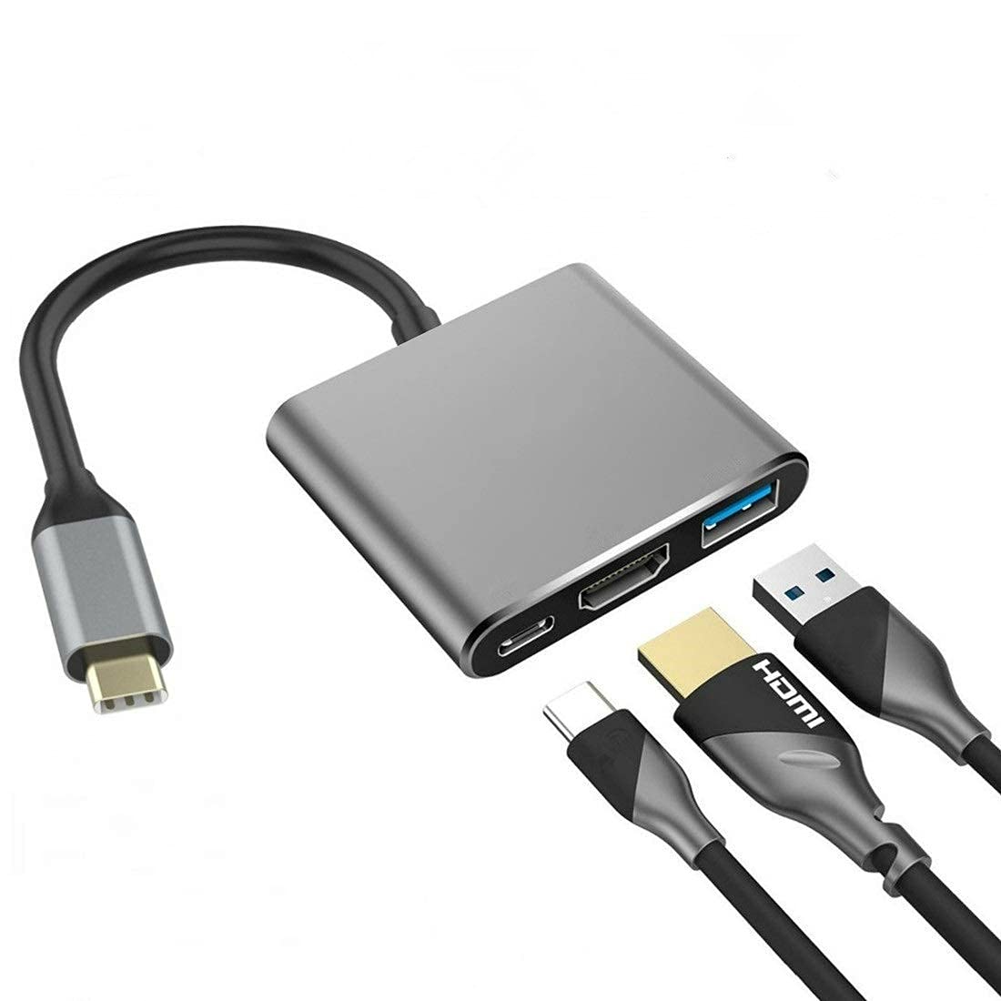 Qidoou Usb C To Hdmi Adapter, Usb Type C Adapter Multiport Av Converter With 4K Hdmi Output, Usb 3.0 Port Usb C Charging Port Co