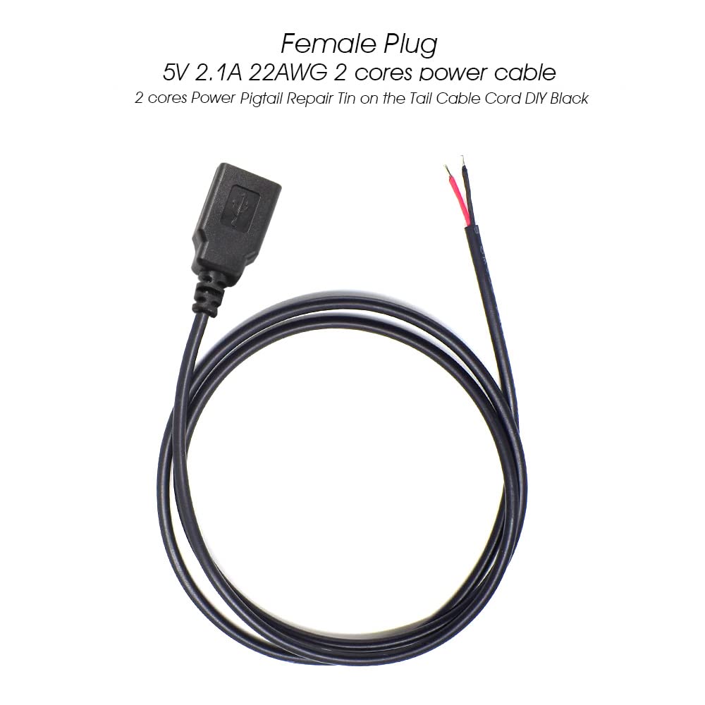 Ksopuert 2Pcs Usb A Female Plug To Bare Wire Open End Cable 6.6Ft 200Cm 5V 2.1A 2 & 4 Cores Power And Data Transmission Pigtail